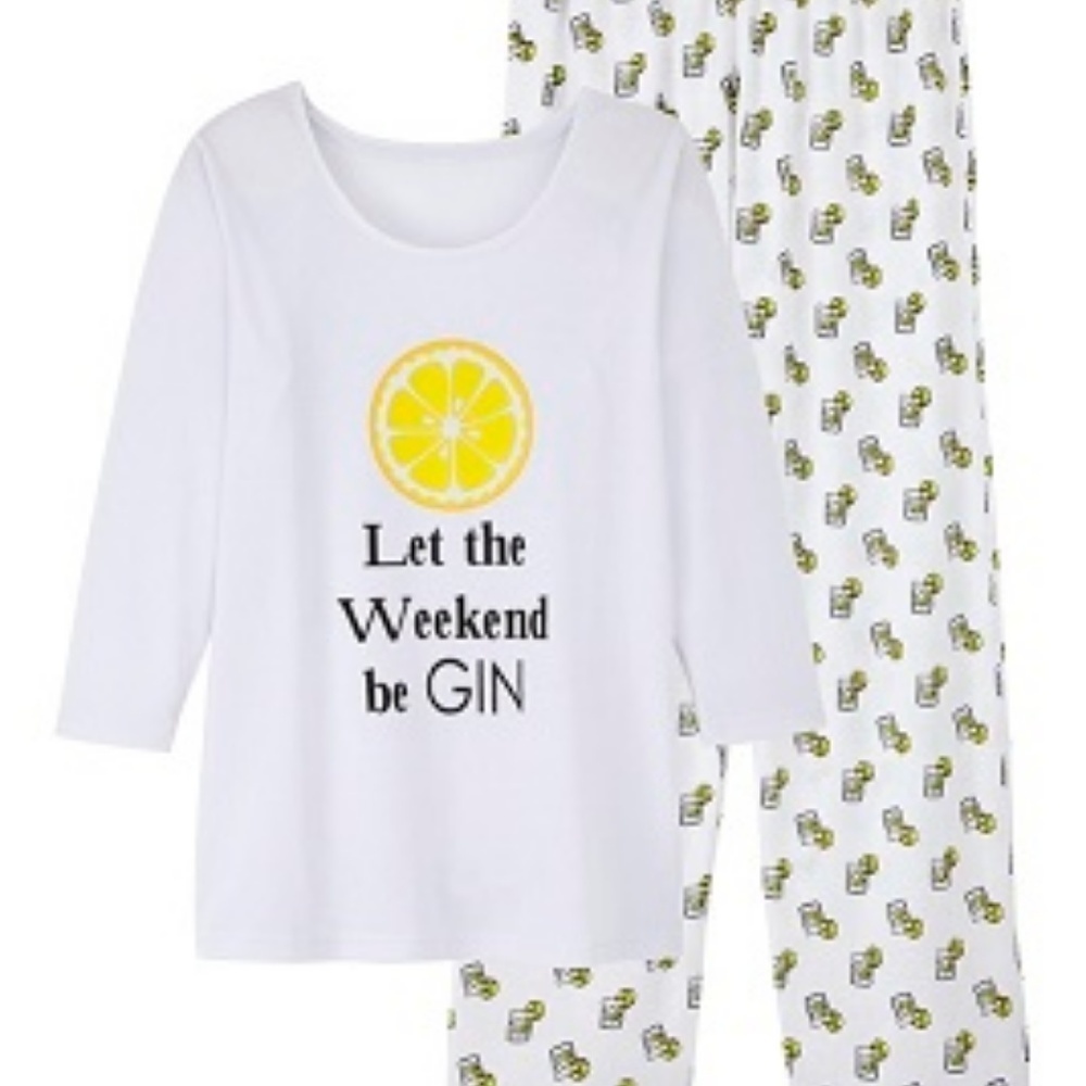 PRETTY SECERTS LET THE WEEKEND BE GIN PAJAMAS SIZE 16/18 (NEW WITH TAGS) A24